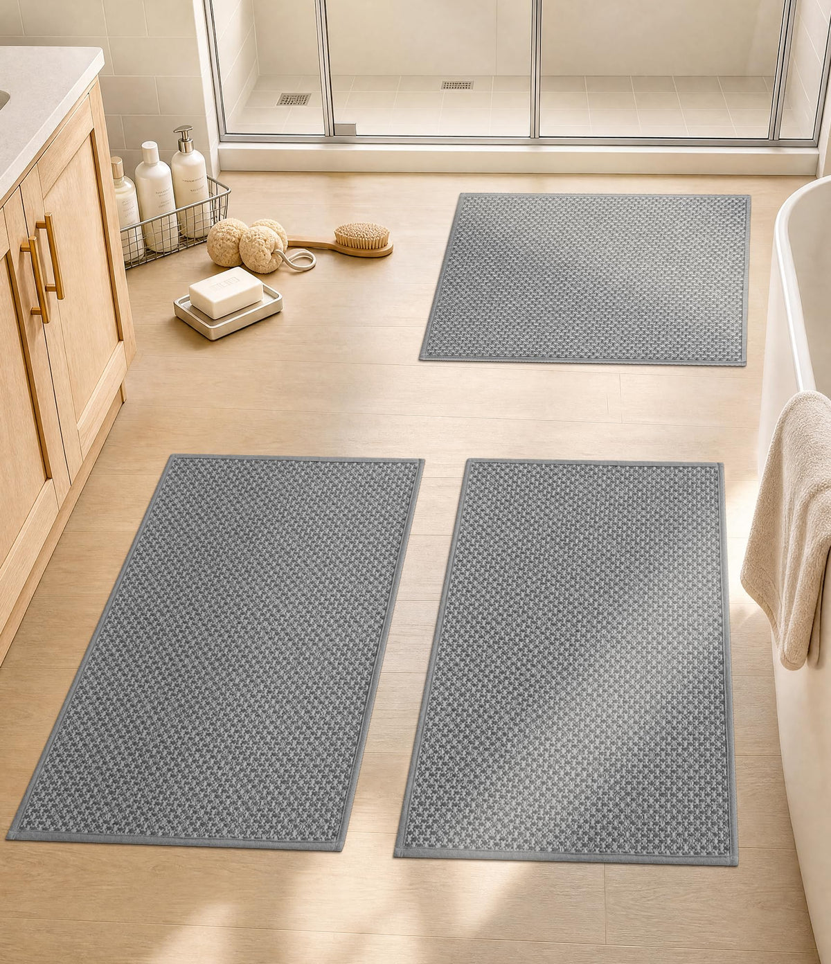 YIHOUSE Black Bathroom Rugs Sets 2 Pieces,Thin Bath Mat Quick Dry