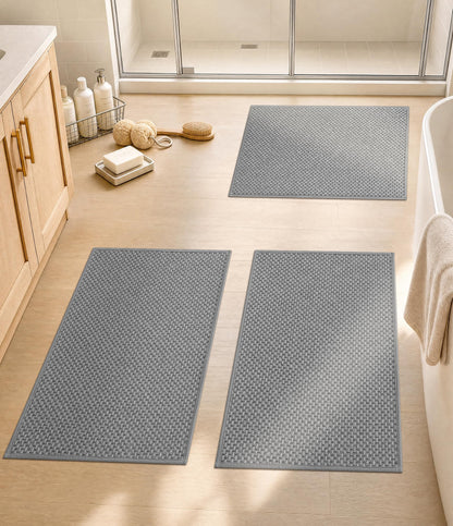 YIHOUSE Black Bathroom Rugs Sets 2 Pieces,Thin Bath Mat Quick Dry