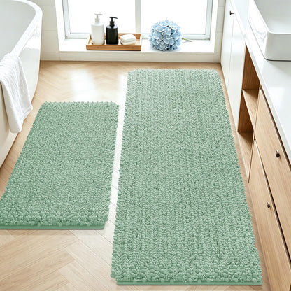 ACCUMTEK Upgrade Extra Large Black Bathroom Rug Set 3 Pieces Ultra Soft, Thick Absorbent Bath Mats, Non Slip Chenille Toilet Mat for Bathroom, Bedroom, Kitchen