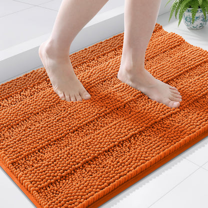 Grandaily Chenille Striped Bathroom Rugs 36x24, Extra Thick and Absorbent Bath Mats, Non-Slip Soft Plush Shaggy Shower Carpet, Machine Wash Dry, Bath Rug for Bathroom, (Large, Light Grey)