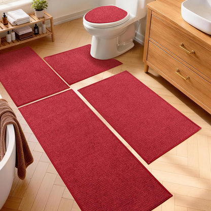 YIHOUSE Gray Bathroom Rugs Sets 3 Piece, Quick Dry Thin Bath Mat with Toilet Rug, Non Slip Absorbent Machine Washable, Bath Runner Rugs for Bathtub Sink Home Decor