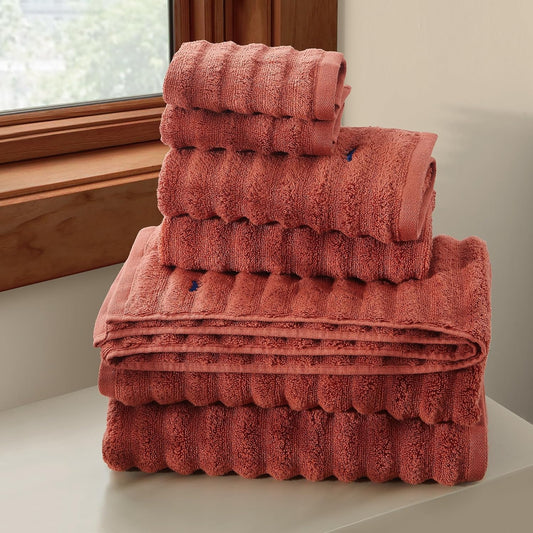 Textured Rust 6 Piece Towel Set, Solid Color Themed, Oeko-TEX Certified Confidence