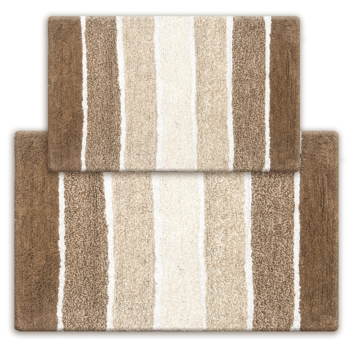 Chardin home Cordural Stripes Bath Mat, Set of 2 Bath Rugs (17 Inches x24 Inches & 21 Inches x34 Inches) | Non Slip Bathroom Rug, Machine Washable, Plush, Highly Absorbent | Bluish Gray- Beige