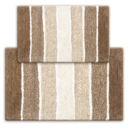Chardin home Cordural Stripes Bath Mat, Set of 2 Bath Rugs (17 Inches x24 Inches & 21 Inches x34 Inches) | Non Slip Bathroom Rug, Machine Washable, Plush, Highly Absorbent | Bluish Gray- Beige
