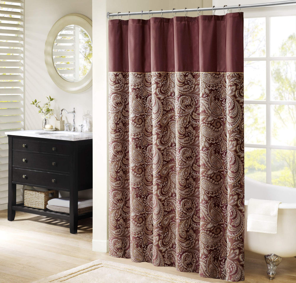 Madison Park Aubrey Shower Curtain for Bathroom, Jacquard, 72 x 72, Navy