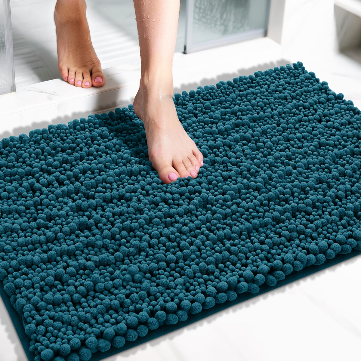 Yimobra Bathroom Rugs Non Slip Washable 32x20 Inch - Ultra Soft Absorbent Chenille Bath Mat, Quick Dry Shaggy Floor Carpet for Tub Shower, Gray Home Decor Accessories