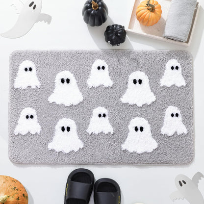 TRUEDAYS Halloween Ghost Bathroom Rug, Cute Tufted Bath Mat, Grey