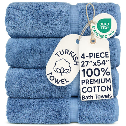 Chakir Turkish Linens 100% Cotton 4-Pack Bath Towels 27x54, Gray