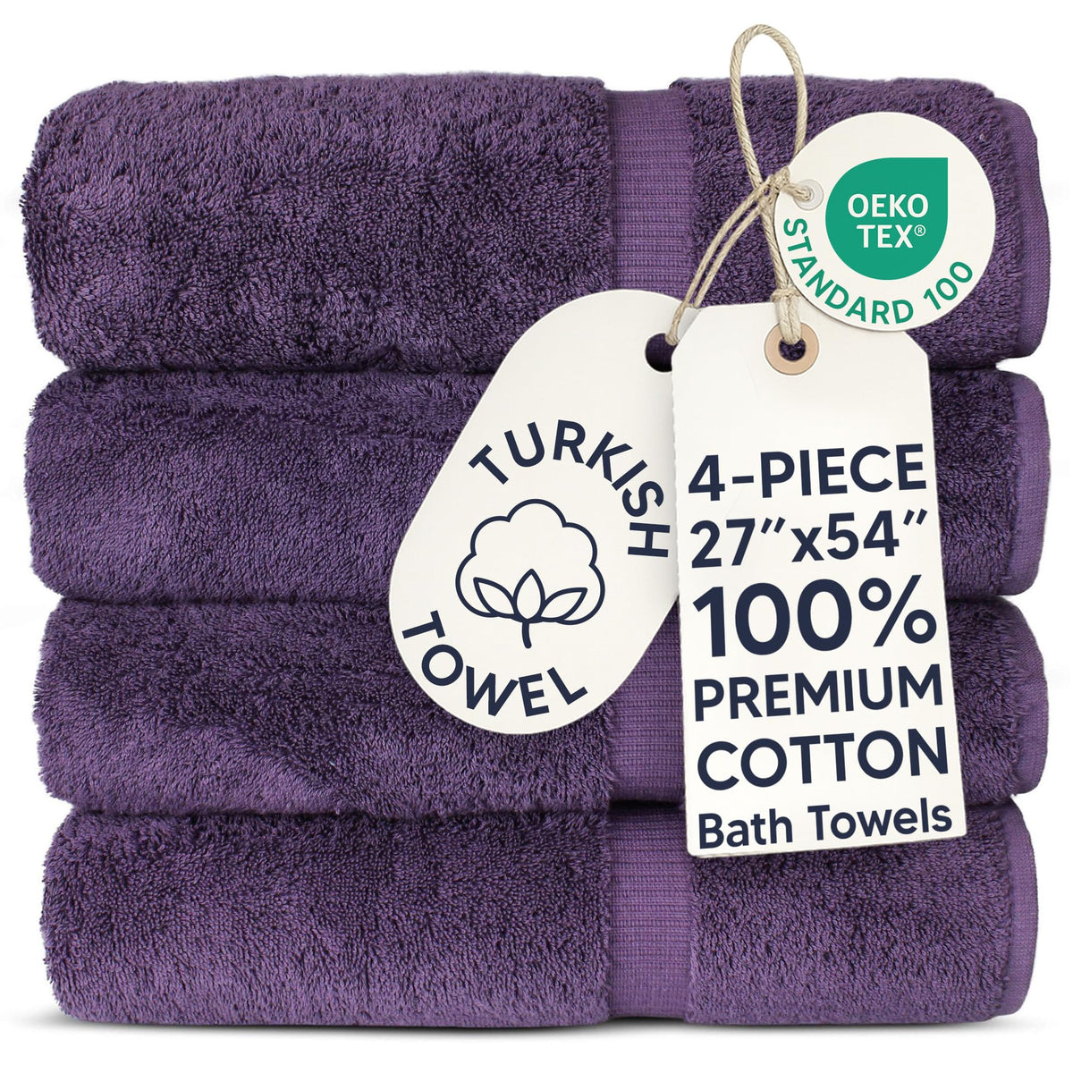 Chakir Turkish Linens 100% Cotton 4-Pack Bath Towels 27x54, Gray