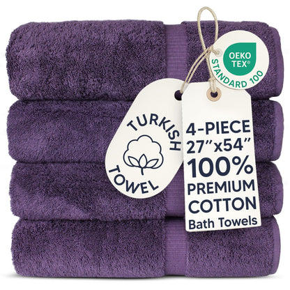 Chakir Turkish Linens 100% Cotton 4-Pack Bath Towels 27x54, Gray