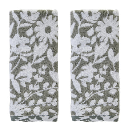 SKL Home Distressed Leaves Hand Towel Set-2pc, Turkish Cotton, Denim Blue