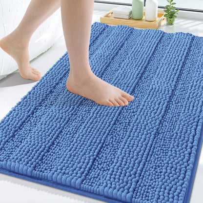 Grandaily Chenille Striped Bathroom Rugs 36x24, Extra Thick and Absorbent Bath Mats, Non-Slip Soft Plush Shaggy Shower Carpet, Machine Wash Dry, Bath Rug for Bathroom, (Large, Light Grey)
