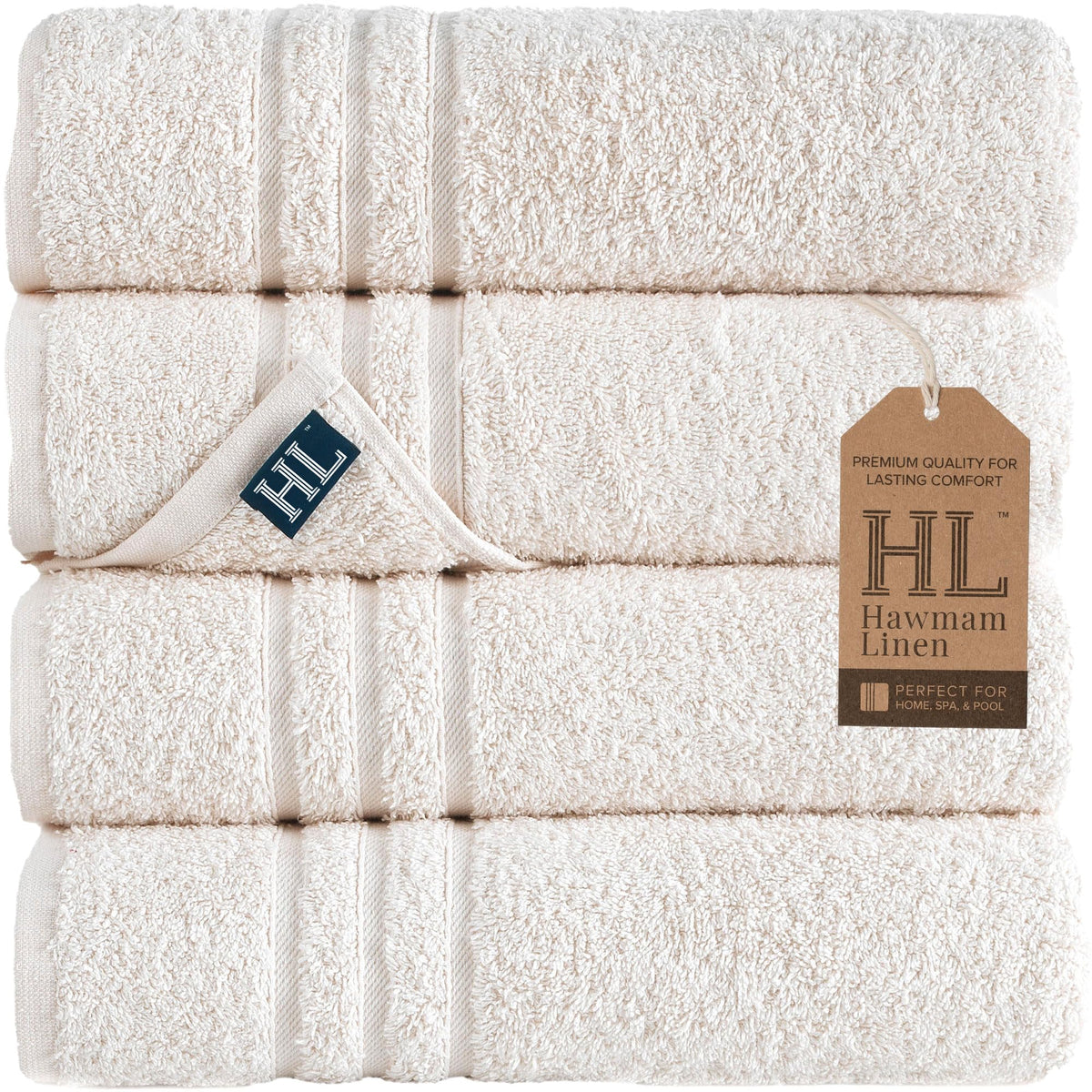 Hawmam Linen Cream 6 Piece Bath Towels Set for Bathroom Original Turkish Cotton Soft, Absorbent and Premium 2 Bath Towels, 2 Hand Towels, 2 Washcloths (Sea Salt)