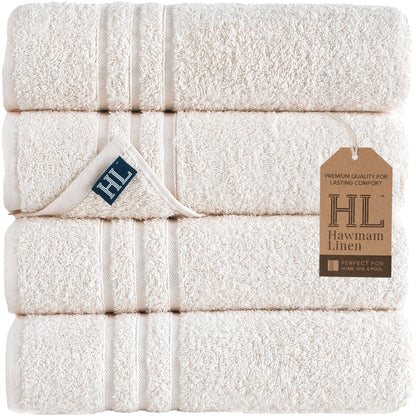 Hawmam Linen Cream 6 Piece Bath Towels Set for Bathroom Original Turkish Cotton Soft, Absorbent and Premium 2 Bath Towels, 2 Hand Towels, 2 Washcloths (Sea Salt)