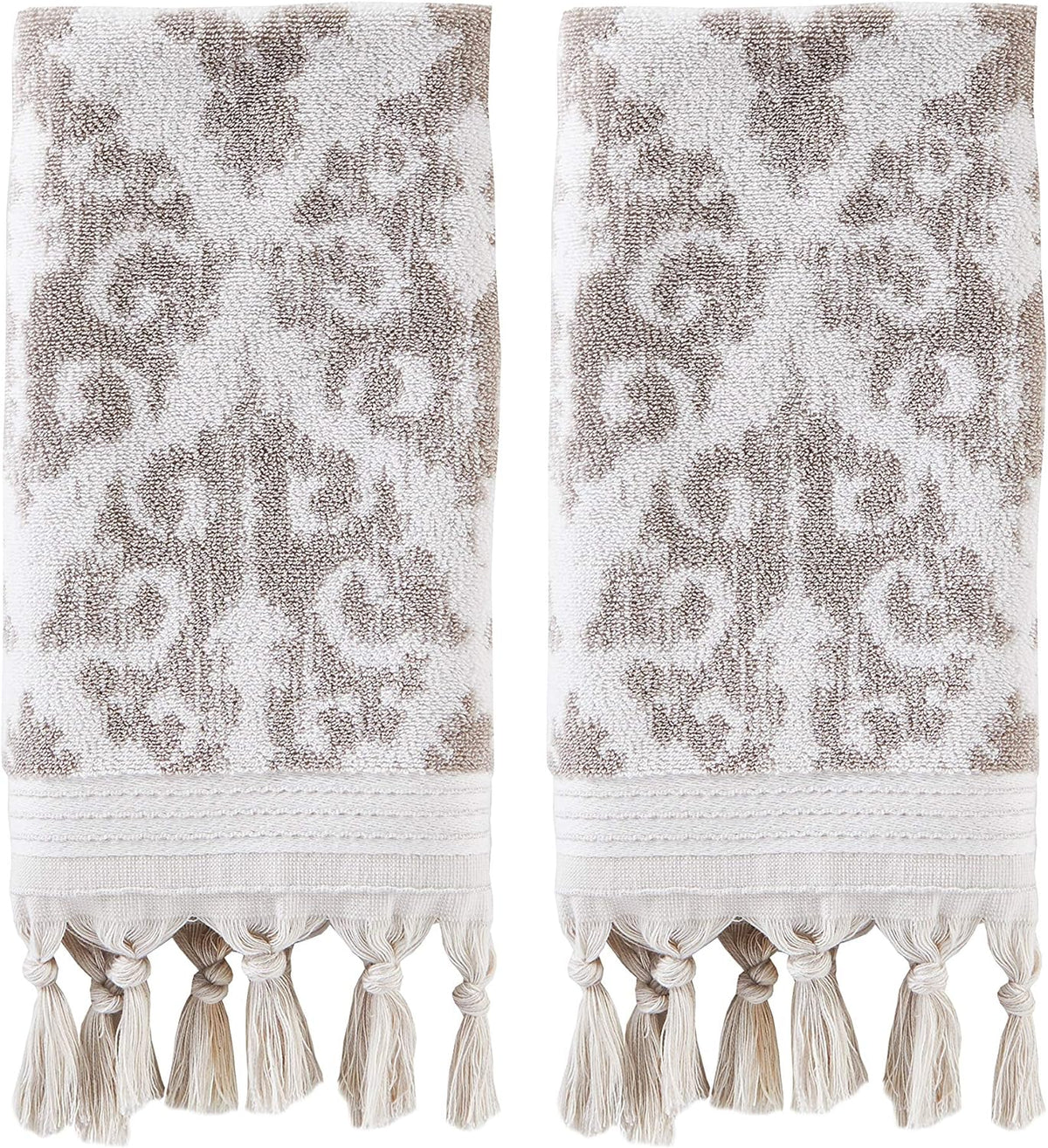 SKL Home Mirage Fringe Hand Towel Set-2pc, 100% Turkish Cotton, Taupe