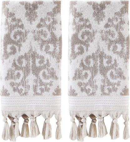 SKL Home Mirage Fringe Hand Towel Set-2pc, 100% Turkish Cotton, Taupe