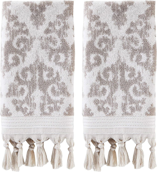 SKL Home Mirage Fringe Hand Towel Set-2pc, 100% Turkish Cotton, Taupe