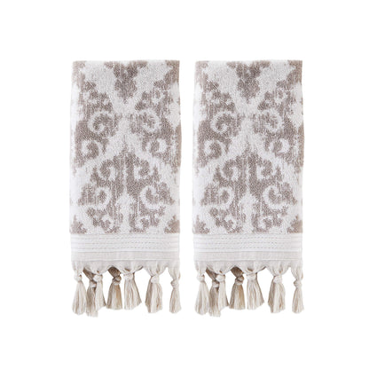 SKL Home Mirage Fringe Hand Towel Set-2pc, 100% Turkish Cotton, Taupe