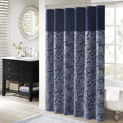 Madison Park Aubrey Shower Curtain for Bathroom, Jacquard, 72 x 72, Navy