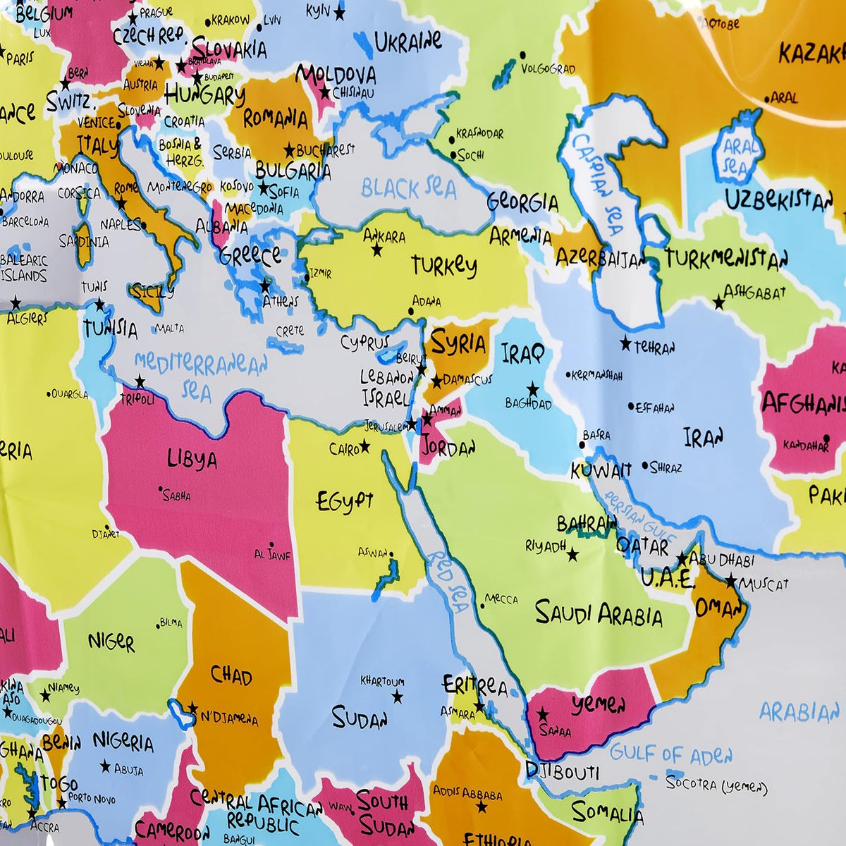 SKL Home The World Map Waterproof PEVA Shower Curtain, Clear/Multi