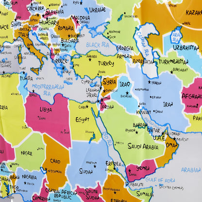 SKL Home The World Map Waterproof PEVA Shower Curtain, Clear/Multi