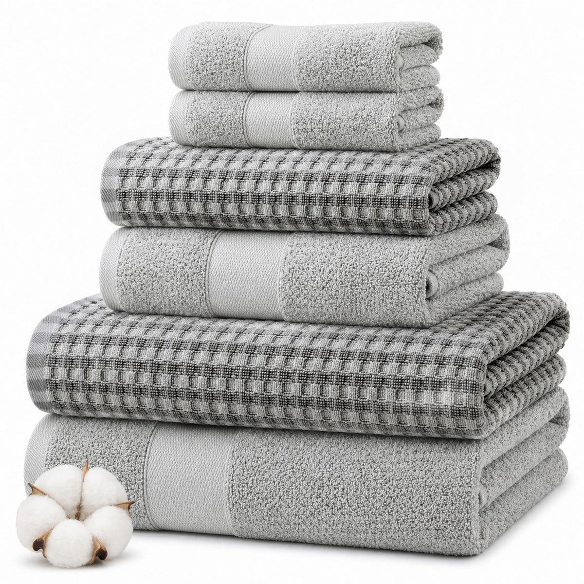 Modern Threads 6 Piece Bath Towel Set – Bathroom Towel Set with 2 Bath Towels, 2 Hand Towels & 2 Washcloths – 100% Cotton, Soft & Absorbent – Waffle (Classic Taupe)