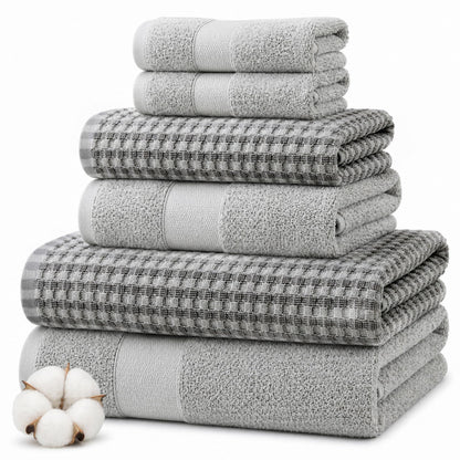 Modern Threads 6 Piece Bath Towel Set – Bathroom Towel Set with 2 Bath Towels, 2 Hand Towels & 2 Washcloths – 100% Cotton, Soft & Absorbent – Waffle (Classic Taupe)