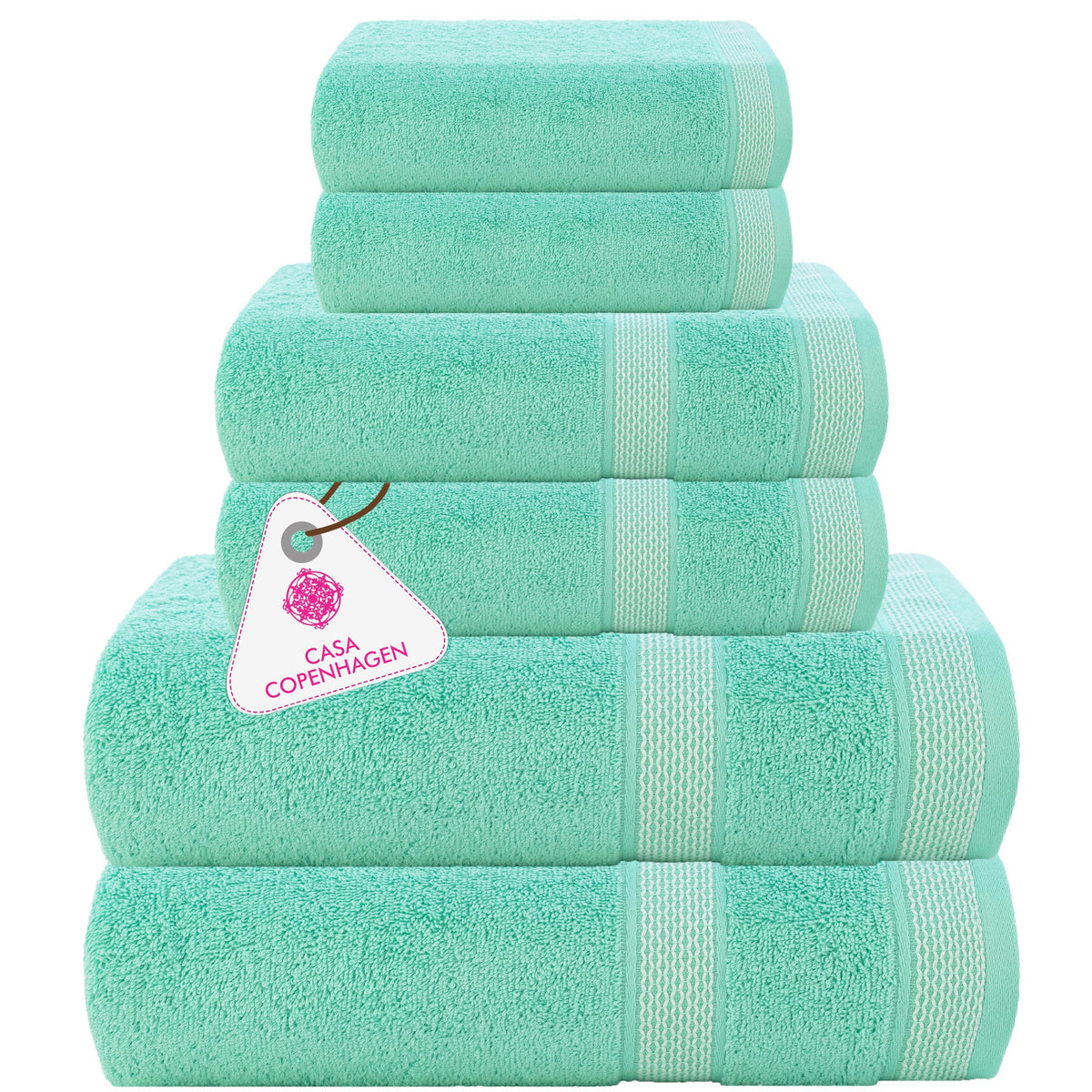 CASA COPENHAGEN Solitaire 6 Pieces Towel Set- Midnight Black, 600 GSM 2 Bath Towel 2 Hand Towel 2 Washcloth, Designed in Denmark Made of Soft Egyptian Cotton for Bathroom, Kitchen & Shower