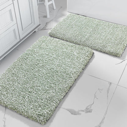 Yimobra Bathroom Rugs Sets 2 Piece, 32x20+24x17, Light Green and White