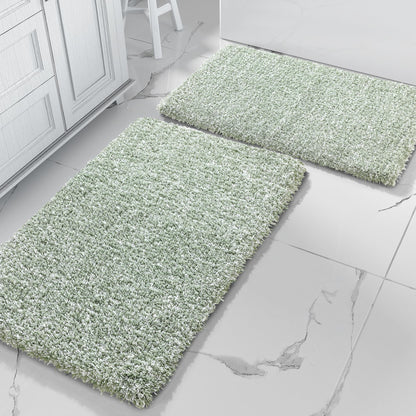 Yimobra Bathroom Rugs Sets 2 Piece, 32x20+24x17, Light Green and White