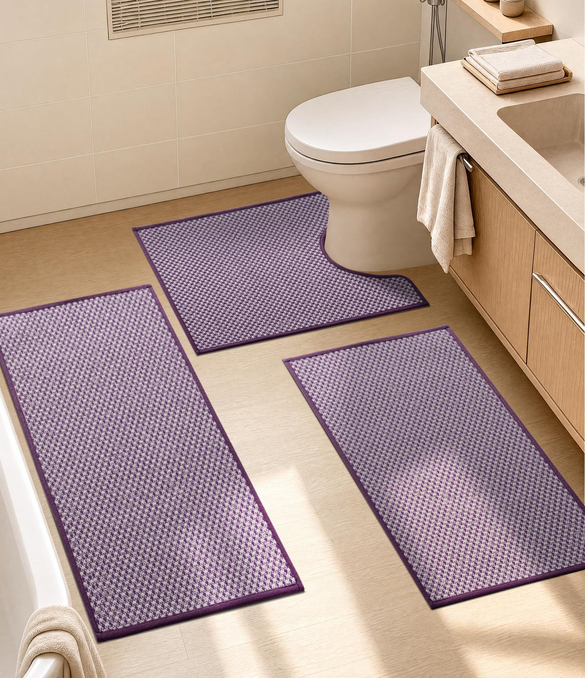 YIHOUSE Black Bathroom Rugs Sets 2 Pieces,Thin Bath Mat Quick Dry