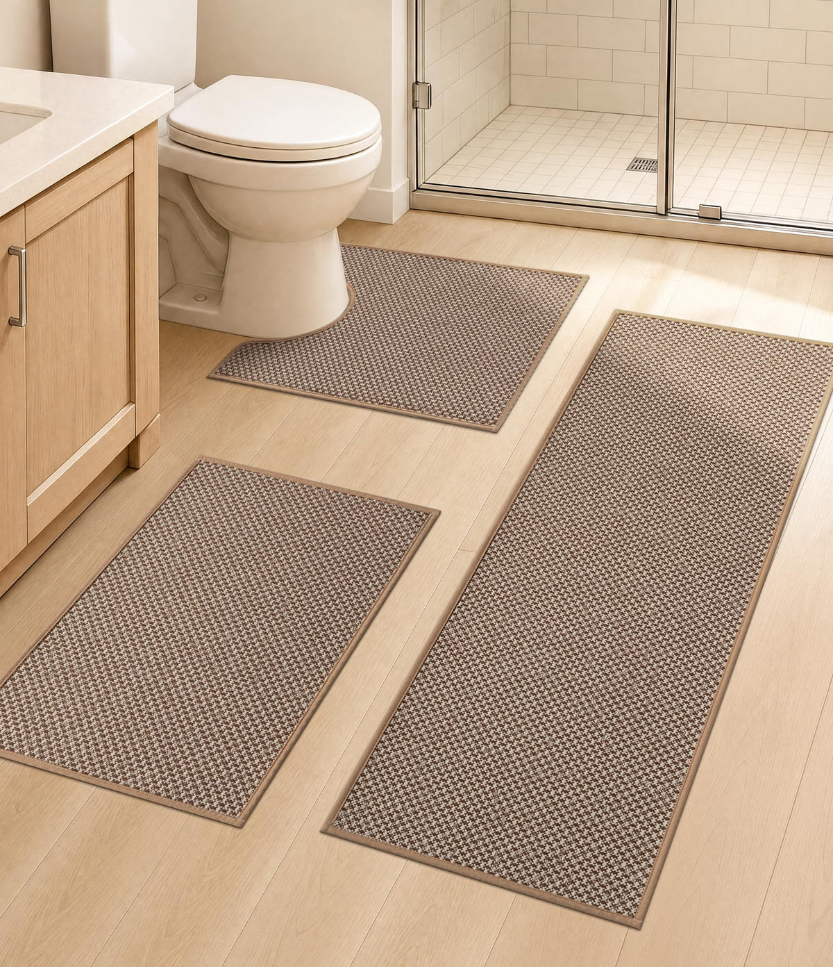 YIHOUSE Black Bathroom Rugs Sets 2 Pieces,Thin Bath Mat Quick Dry