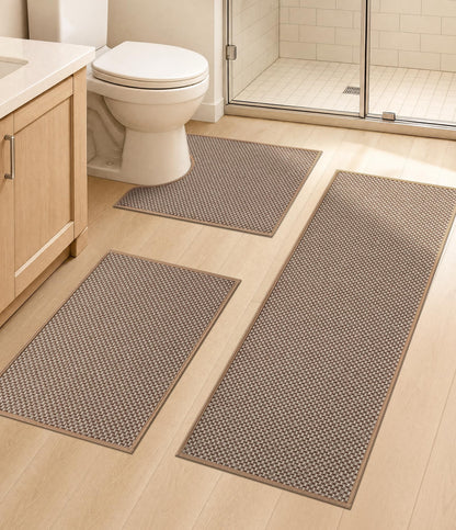 YIHOUSE Black Bathroom Rugs Sets 2 Pieces,Thin Bath Mat Quick Dry