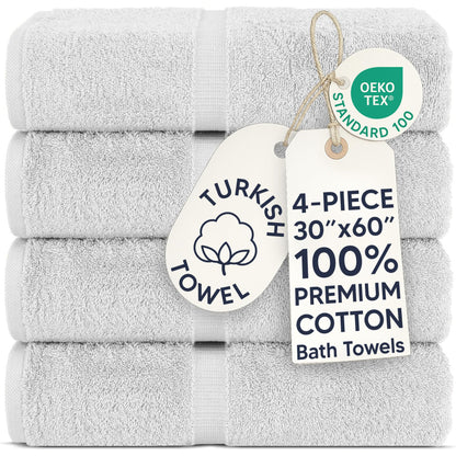 Chakir Turkish Linens 100% Cotton 4-Pack Bath Towels 27x54, Gray