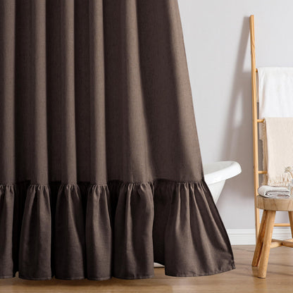 QiyI Boho Ruffle Shower Curtain, Linen Blend Fabric, Natural, 72 x 72