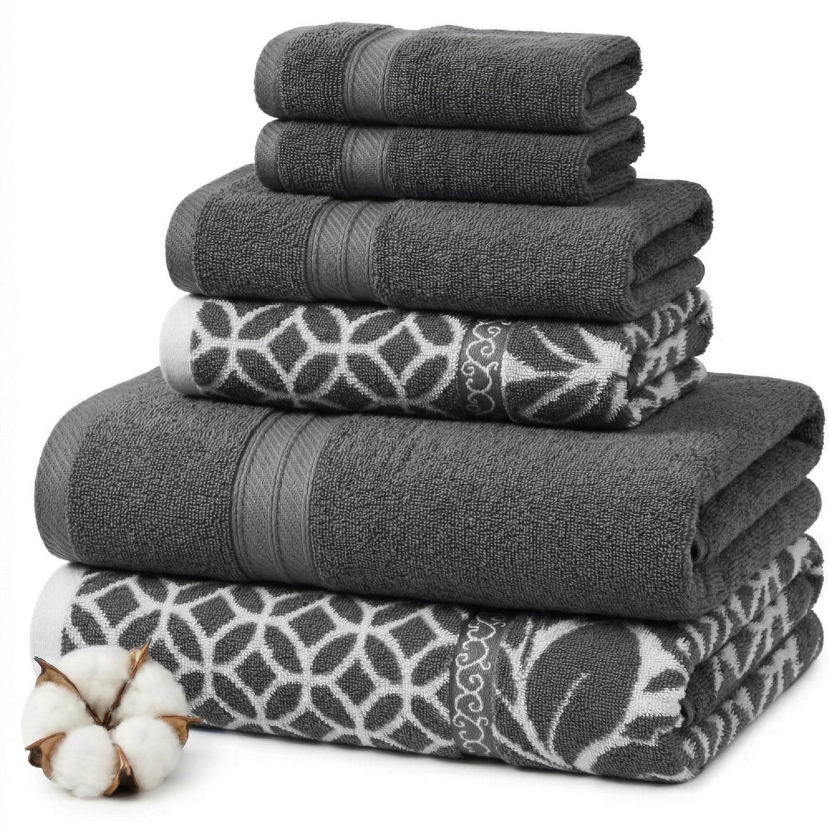 Modern Threads 6 Piece Bath Towel Set – Bathroom Set with 2 Bath Towels, 2 Hand Towels, and 2 Wash Cloths – 100% Cotton, Super Absorbent & Extra Soft – Reversible Floral Trail (Navy)