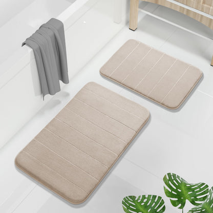 Yimobra Memory Foam Bathroom Rugs Sets 2 Piece - Super Soft Absorbent Quick Dry Bath Mat Set, Machine Washable Non Slip Floor Carpet for Tub Shower & Single Sink (17x24 & 31.5x20 Inch, Black)