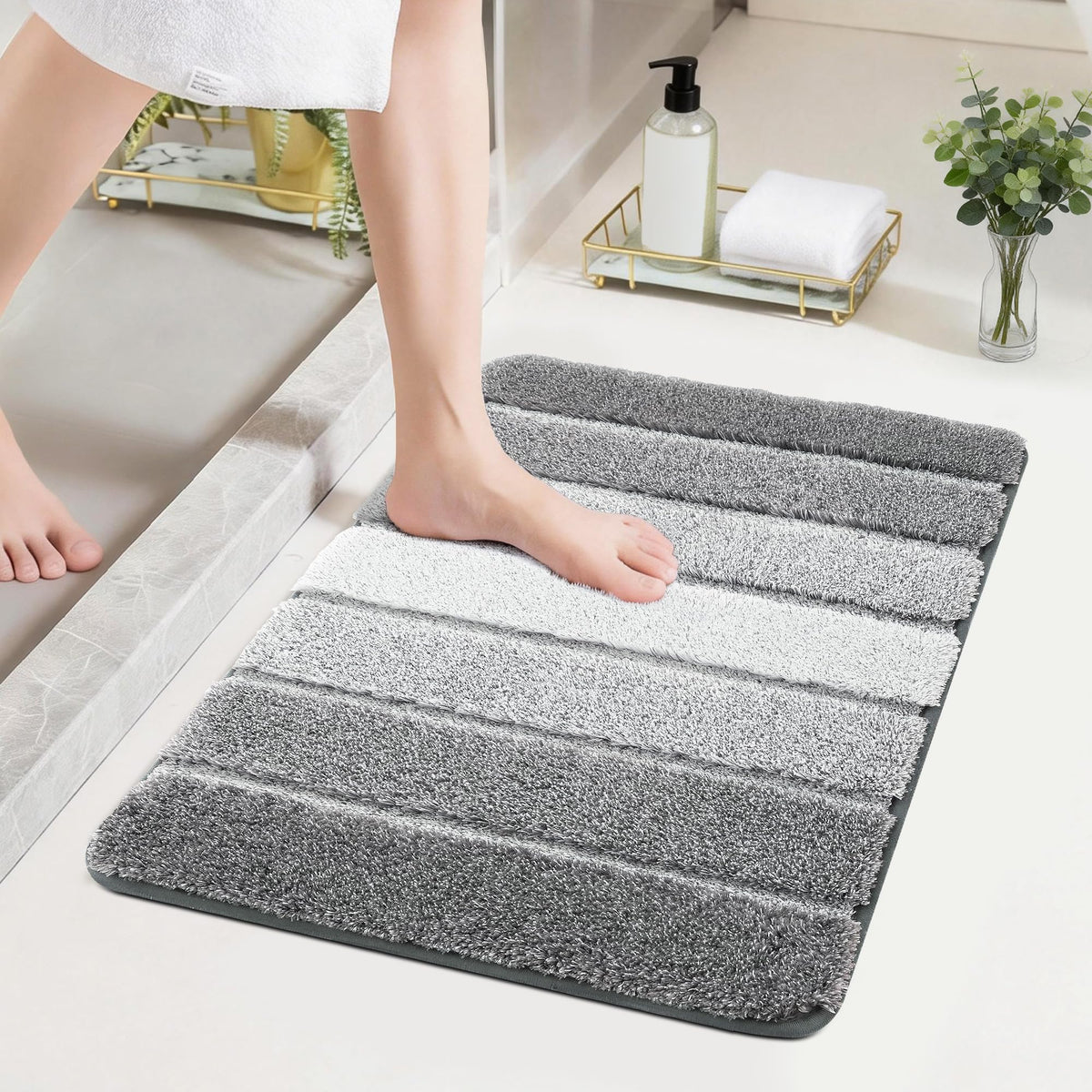 COSY HOMEER Bathroom Rugs 24x17,Ultra Soft Absorbent Bath Mat,Grey