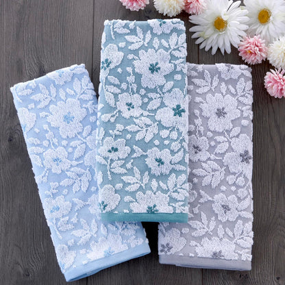 SKL Home Floral Hand Towel Set-2pc, 100% Cotton Jacquard, Gray