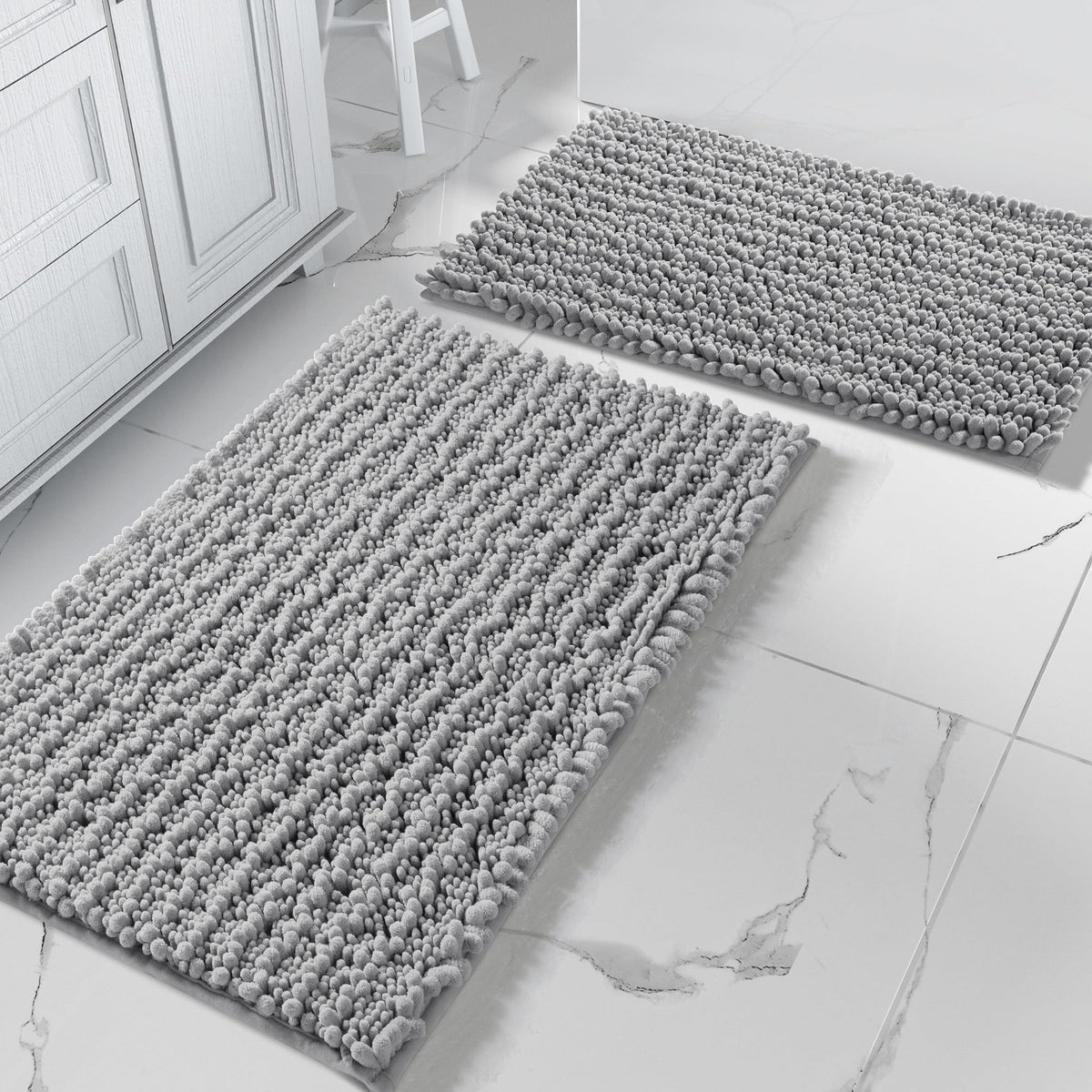 Yimobra Bathroom Rugs Sets 2 Piece - Quick Dry Extra Thick Luxury Chenille Bath Mat, Non Slip Super Absorbent for Tub Shower Sink, Machine Washable Shaggy Floor Mat, 32"x20"+24"x17" Inch, Pale Khaki