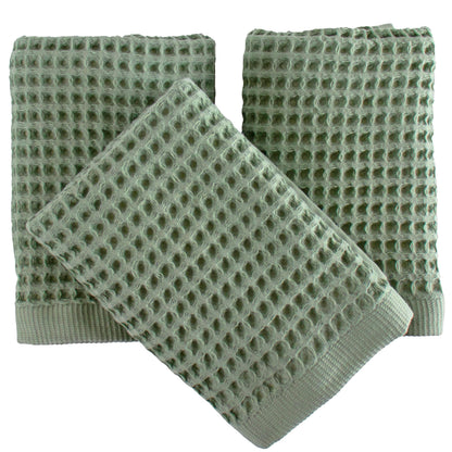 PÜSKÜL Natural 100% Turkish Cotton Waffle Hand and Kitchen Towels Set of 3
