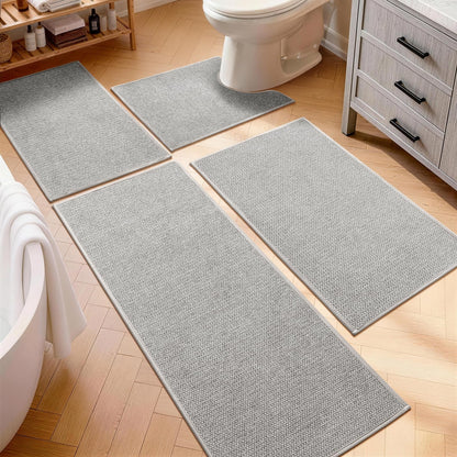 YIHOUSE Gray Bathroom Rugs Sets 3 Piece, Quick Dry Thin Bath Mat with Toilet Rug, Non Slip Absorbent Machine Washable, Bath Runner Rugs for Bathtub Sink Home Decor