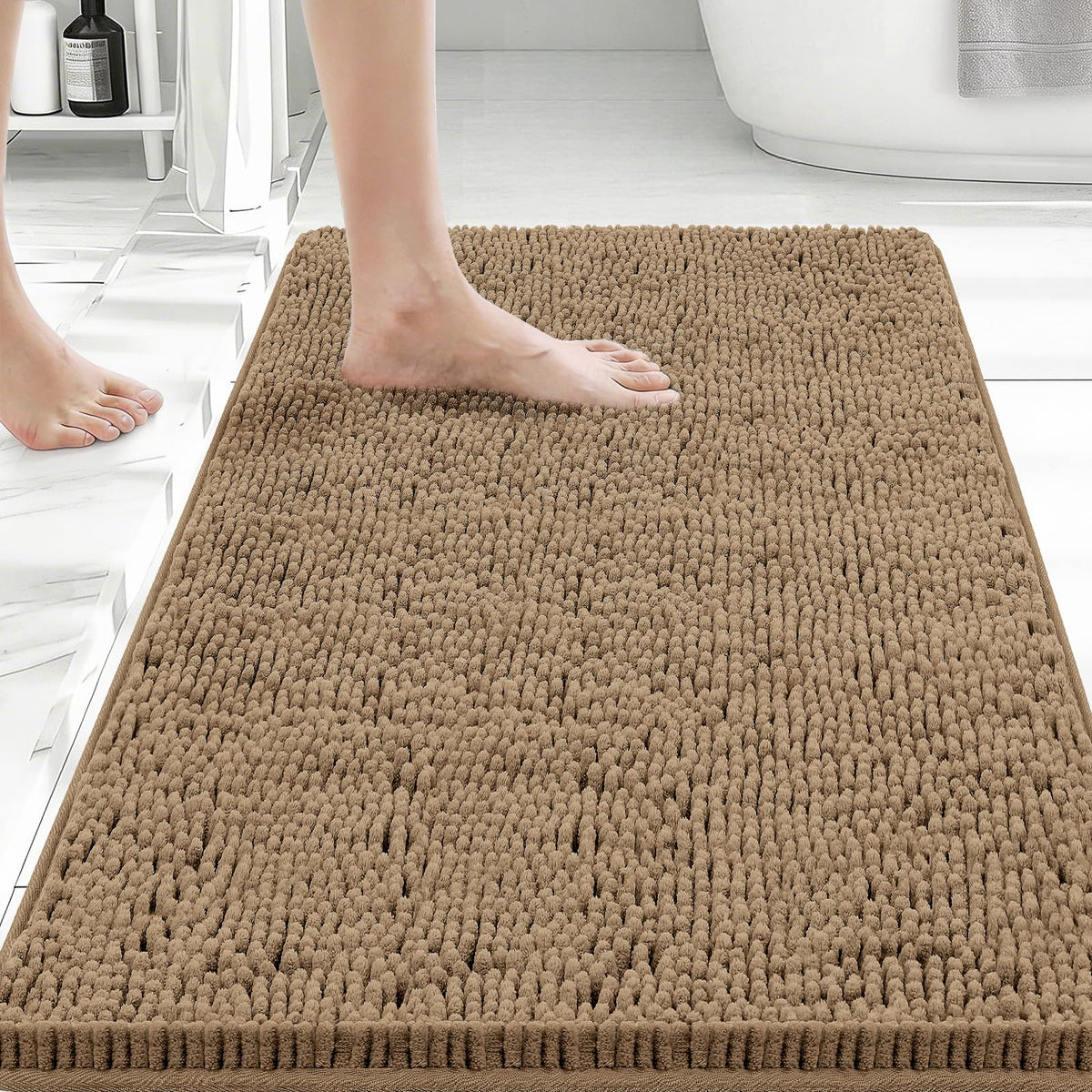 Bcoimo Bath Rug Mat,Sage Chenille High Absorbent Long Bathroom Runner Rugs