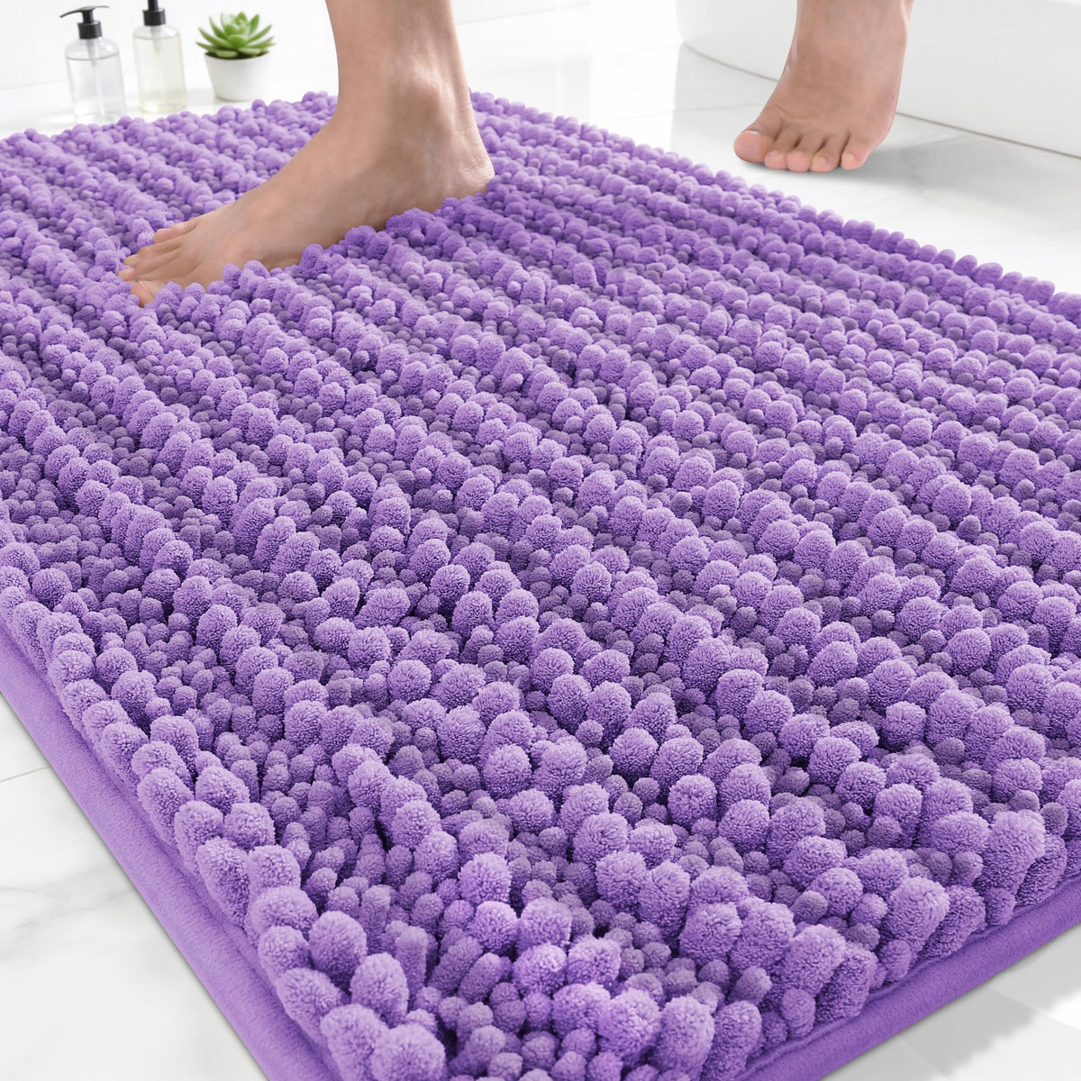 Yimobra Bathroom Rugs Non Slip Washable 32x20 Inch - Ultra Soft Absorbent Chenille Bath Mat, Quick Dry Shaggy Floor Carpet for Tub Shower, Gray Home Decor Accessories