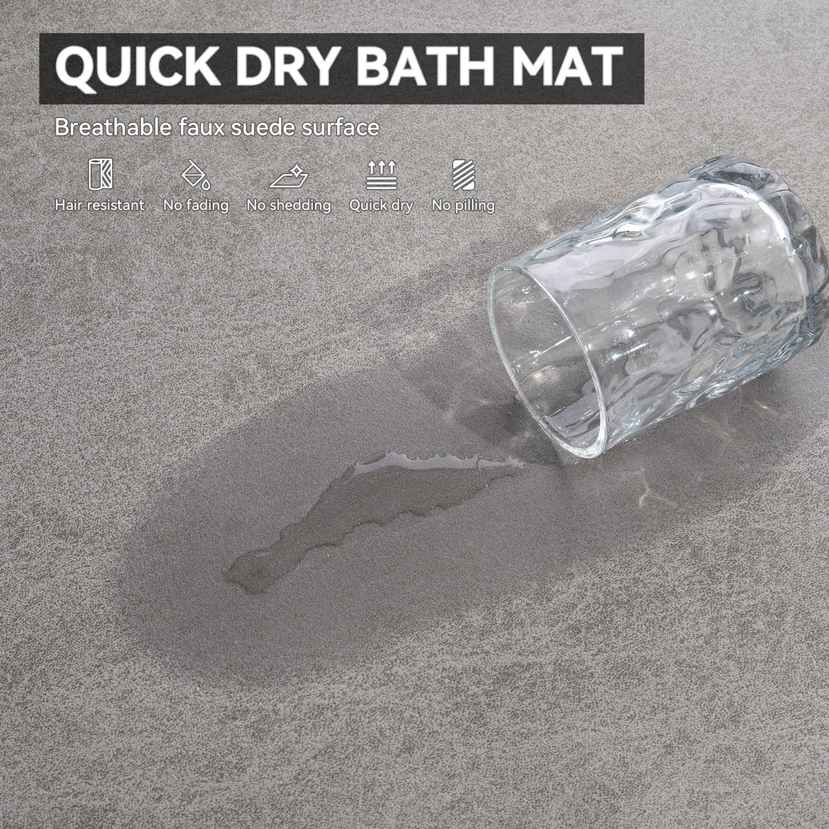 MontVoo -Bath Mat-Rubber Backing Non SlipThin Bathroom Rugs Fit Under Door- Quick Dry Absorbent Faux Suede Surface Grey Bathroom Floor Mats-Shower Rug for in Front of Bathtub Shower Gray 16x24