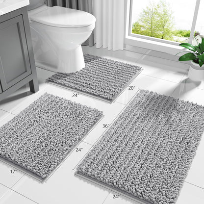 Yimobra Bathroom Rugs Non Slip Washable 32x20 Inch - Ultra Soft Absorbent Chenille Bath Mat, Quick Dry Shaggy Floor Carpet for Tub Shower, Gray Home Decor Accessories