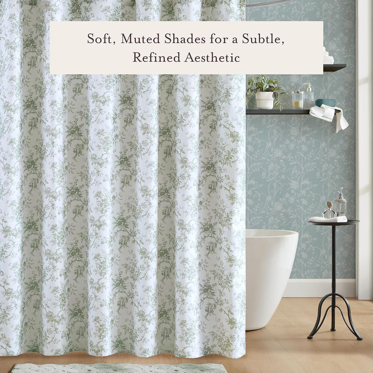 Laura Ashley Walled Garden Shower Curtain for Bathroom, 72 x 72, Green