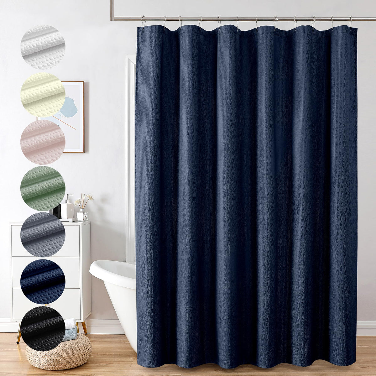 OVZME Berry Cute Shower Curtain, Embossed Textured Fabric Shower Curtain for Bathroom - Soft Cloth & Hotel Spa Luxury, Water Repellent, Machine Washable Shower Curtain, 72X72, Glacier Blue