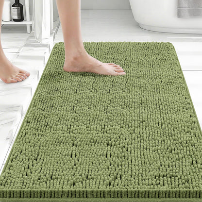 Bcoimo Bath Rug Mat,Sage Chenille High Absorbent Long Bathroom Runner Rugs