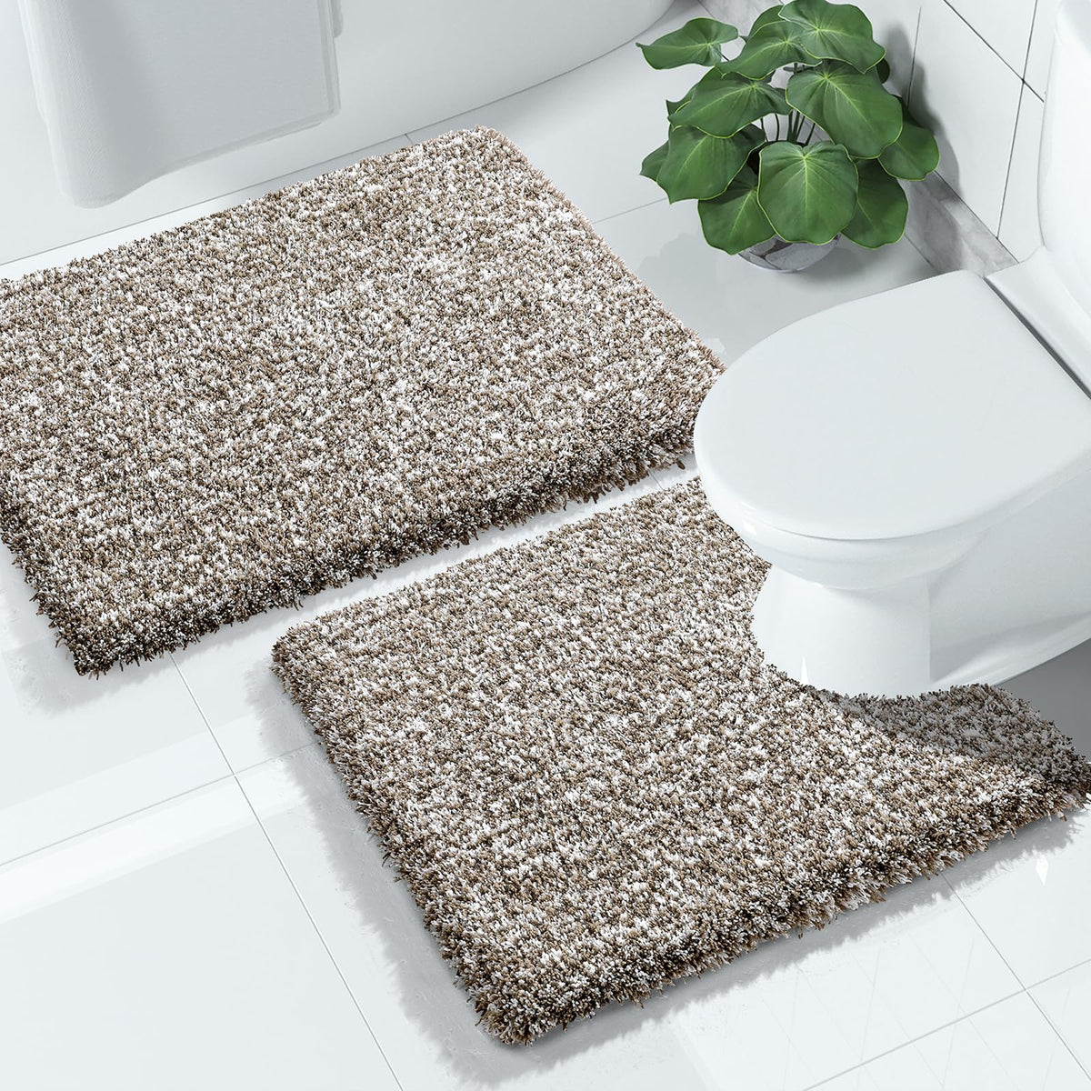 Yimobra Bathroom Rugs Sets 2 Piece, 32x20+24x17, Light Green and White